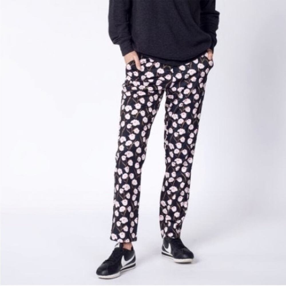 Wildfang Black and Pink Floral Straight Leg Pants